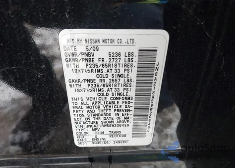 2009 Nissan Murano Sl from USA, damaged, VIN JN8AZ18W59W206499